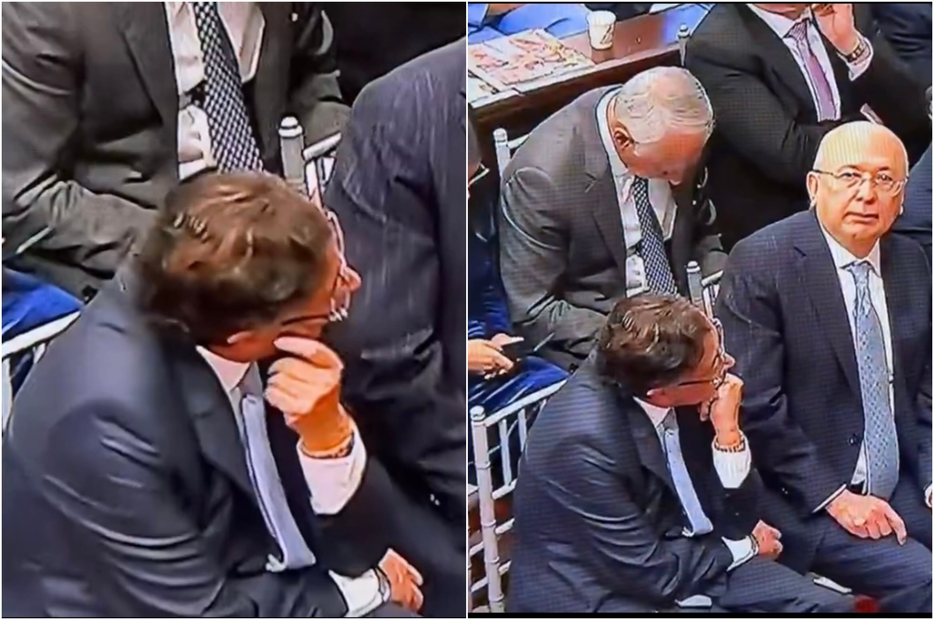 Gustavo Petro mientras escuchaba el discurso de la representante Lina Garrido