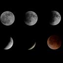 Combinación de fotografías de la luna desde San Salvador en la madrugada de este martes durante el eclipse lunar que será el primero de una tétrada de lunas rojas que se repetirá prácticamente cada seis meses hasta dentro de año y medio, un fenómeno que sólo ocurrirá siete veces en este siglo. (EFE)