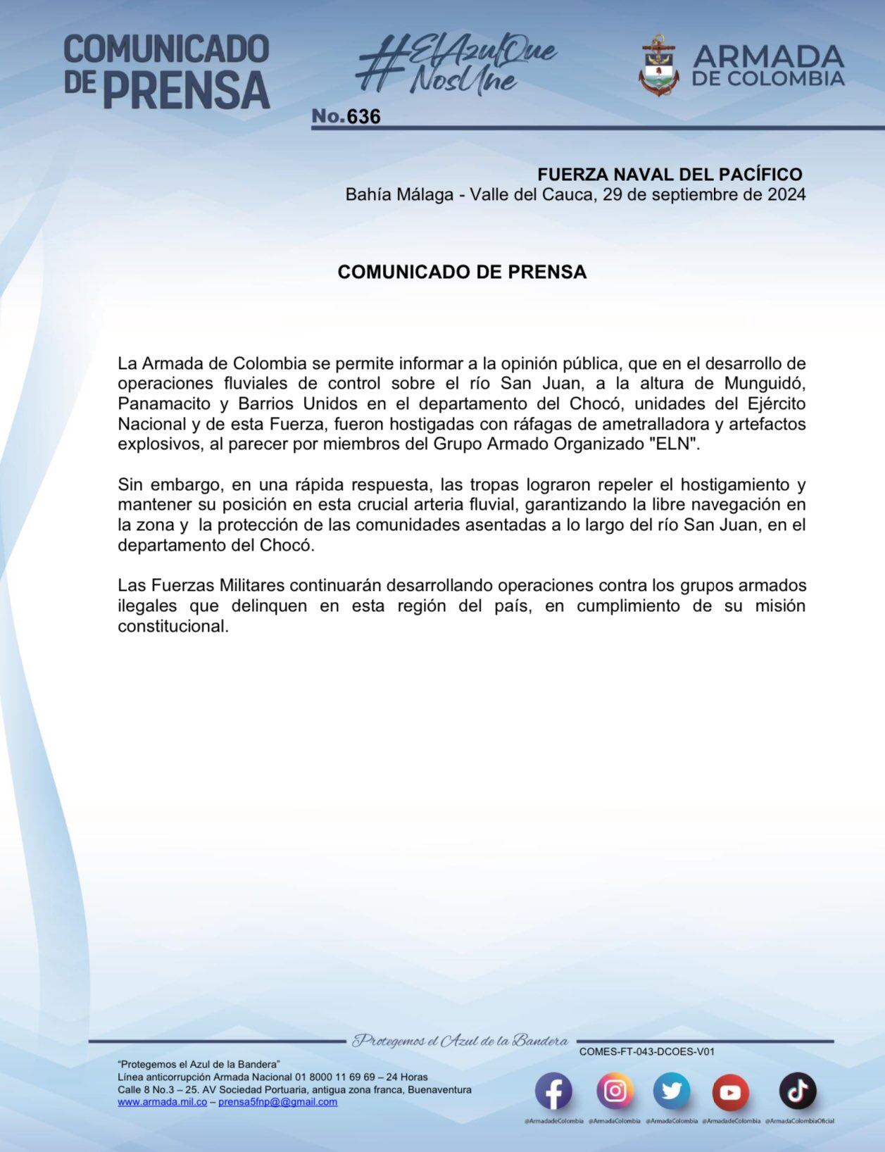 Comunicado Armada Nacional