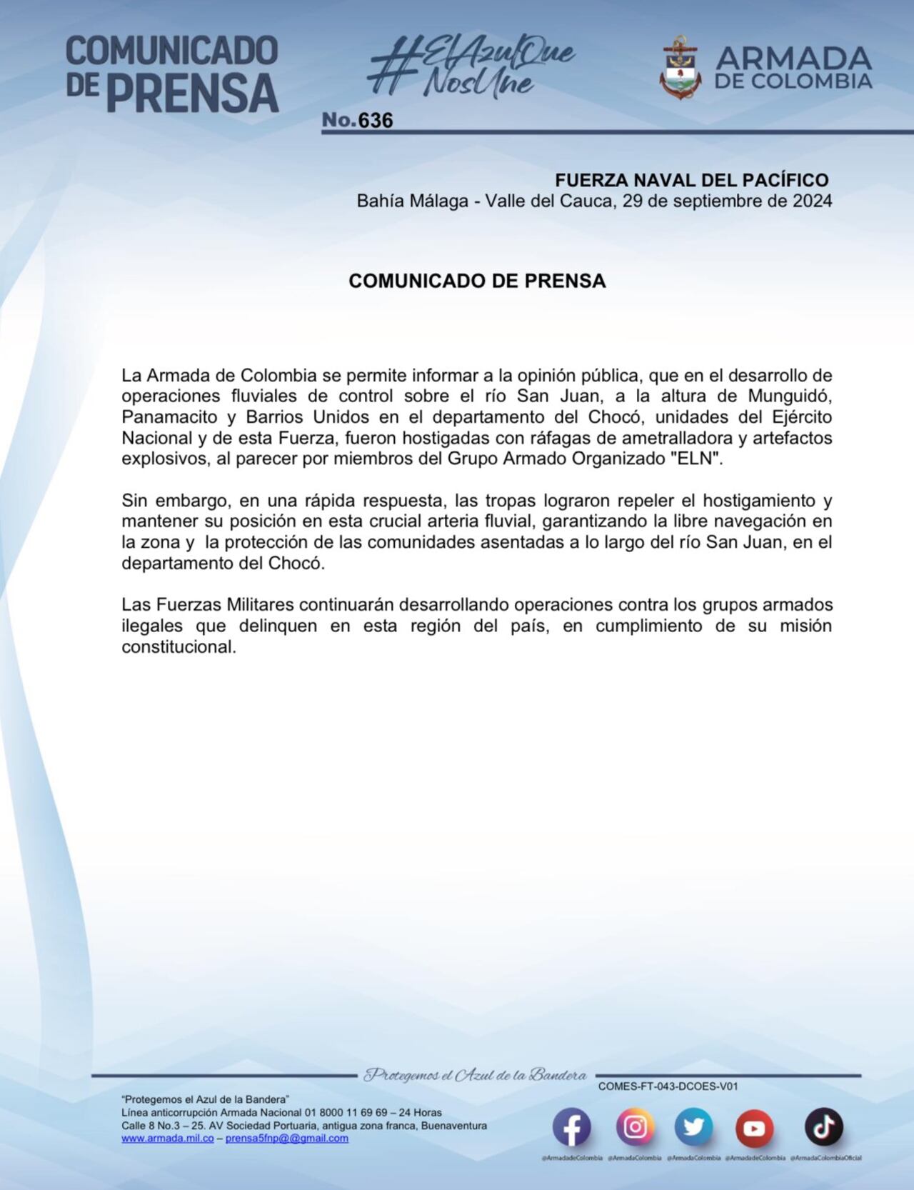 Comunicado Armada Nacional