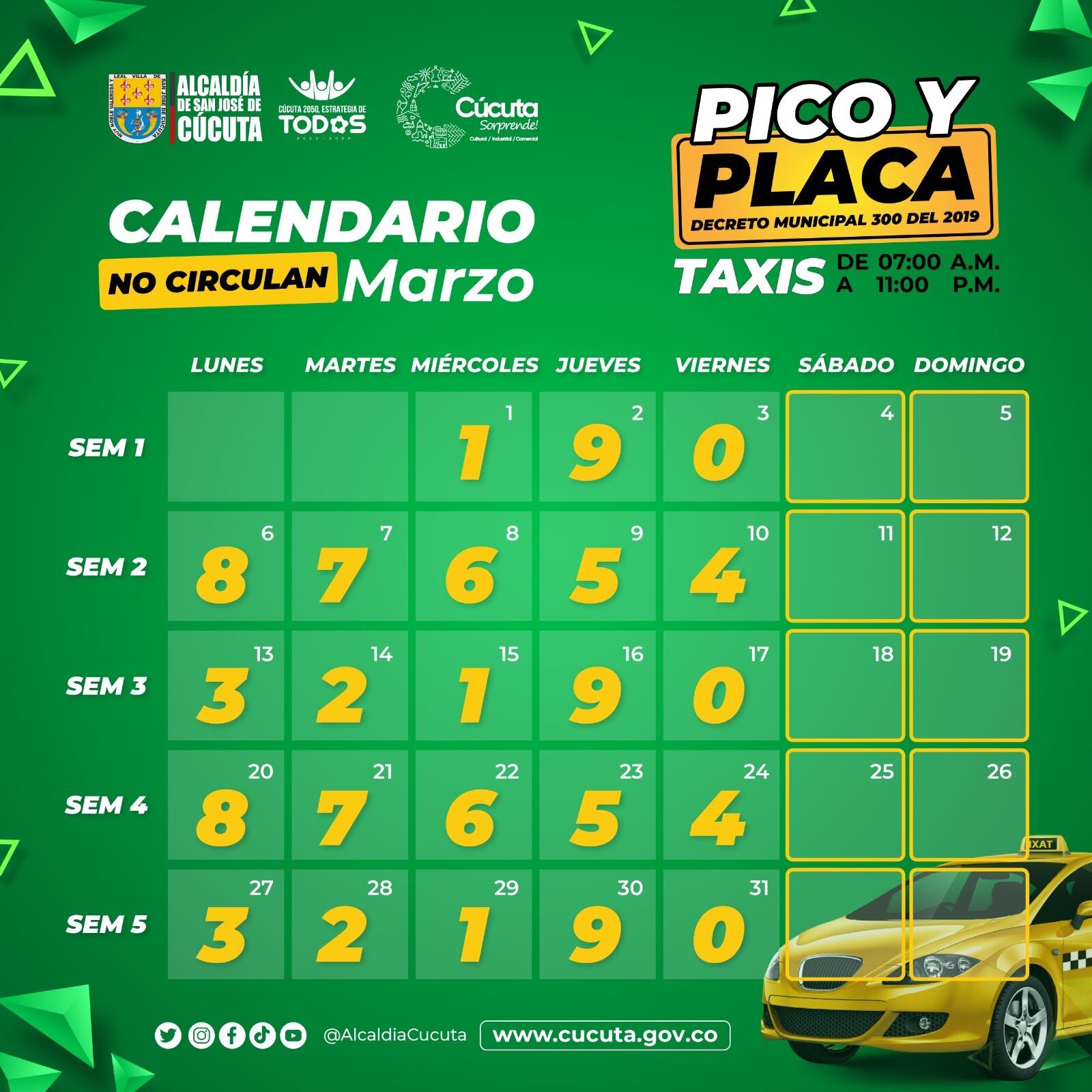 Así quedó el calendario para el mes de marzo.