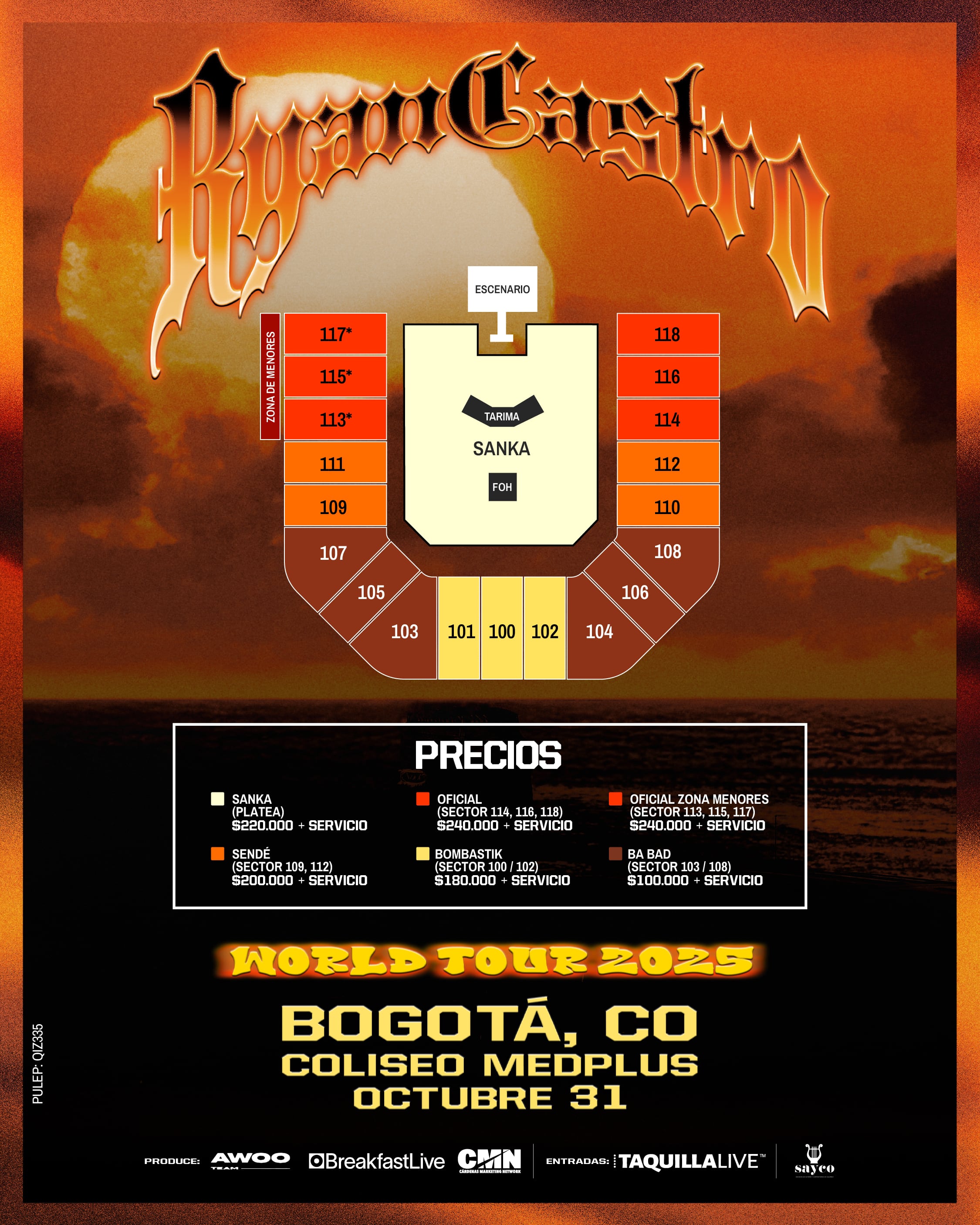 Precios de boletería para el concierto de Ryan Castro en Bogotá