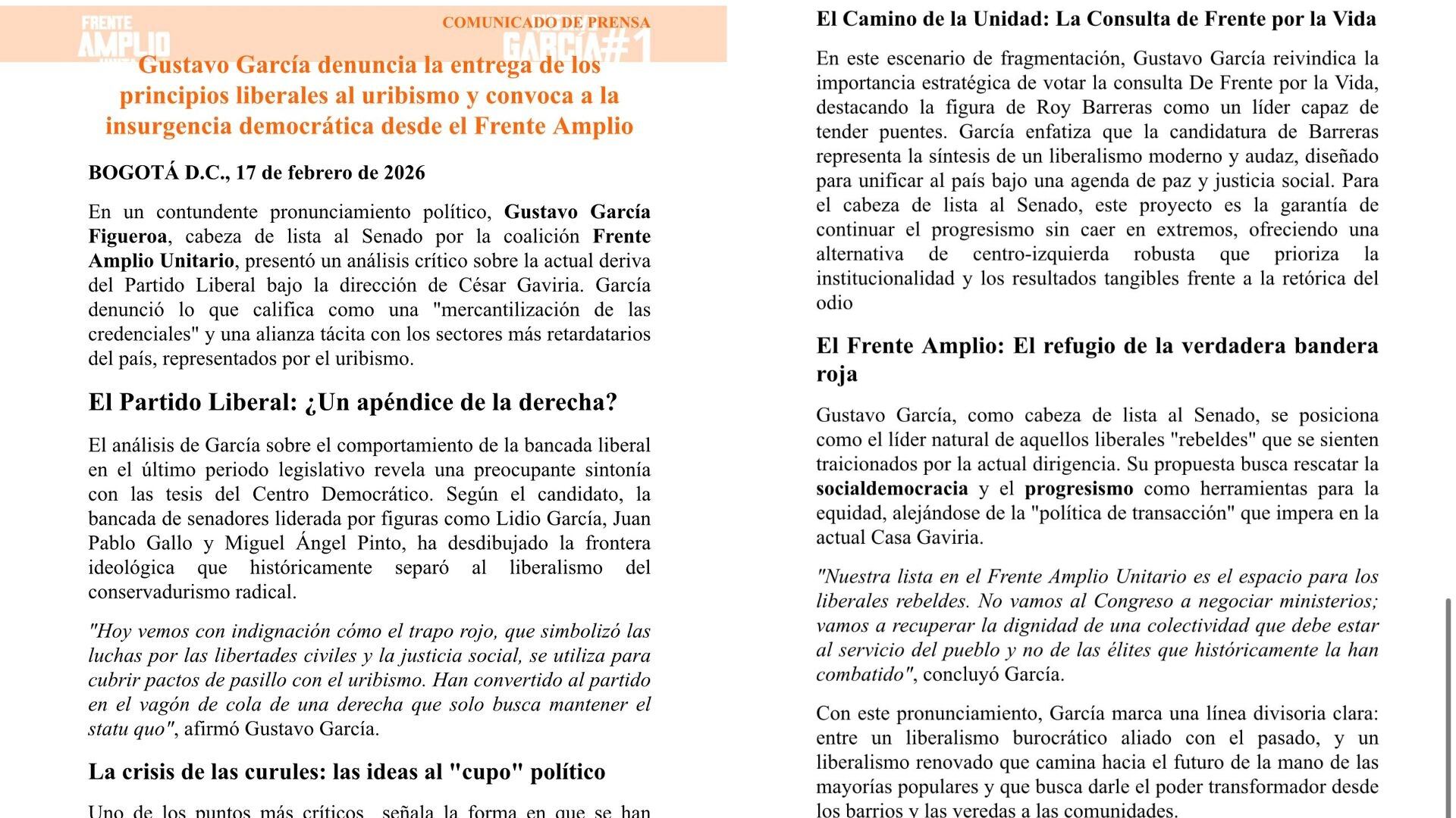 Carta de Gustavo García