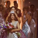 13 December 2021, Israel, Eilat: Miss India Harnaaz Sandhu reacts as she is crowned as Miss Universe during the 70th Miss Universe beauty pageant in Israel's southern Red Sea coastal city of Eilat. Photo: Ilia Yefimovich/dpa (Photo by Ilia Yefimovich/picture alliance via Getty Images)