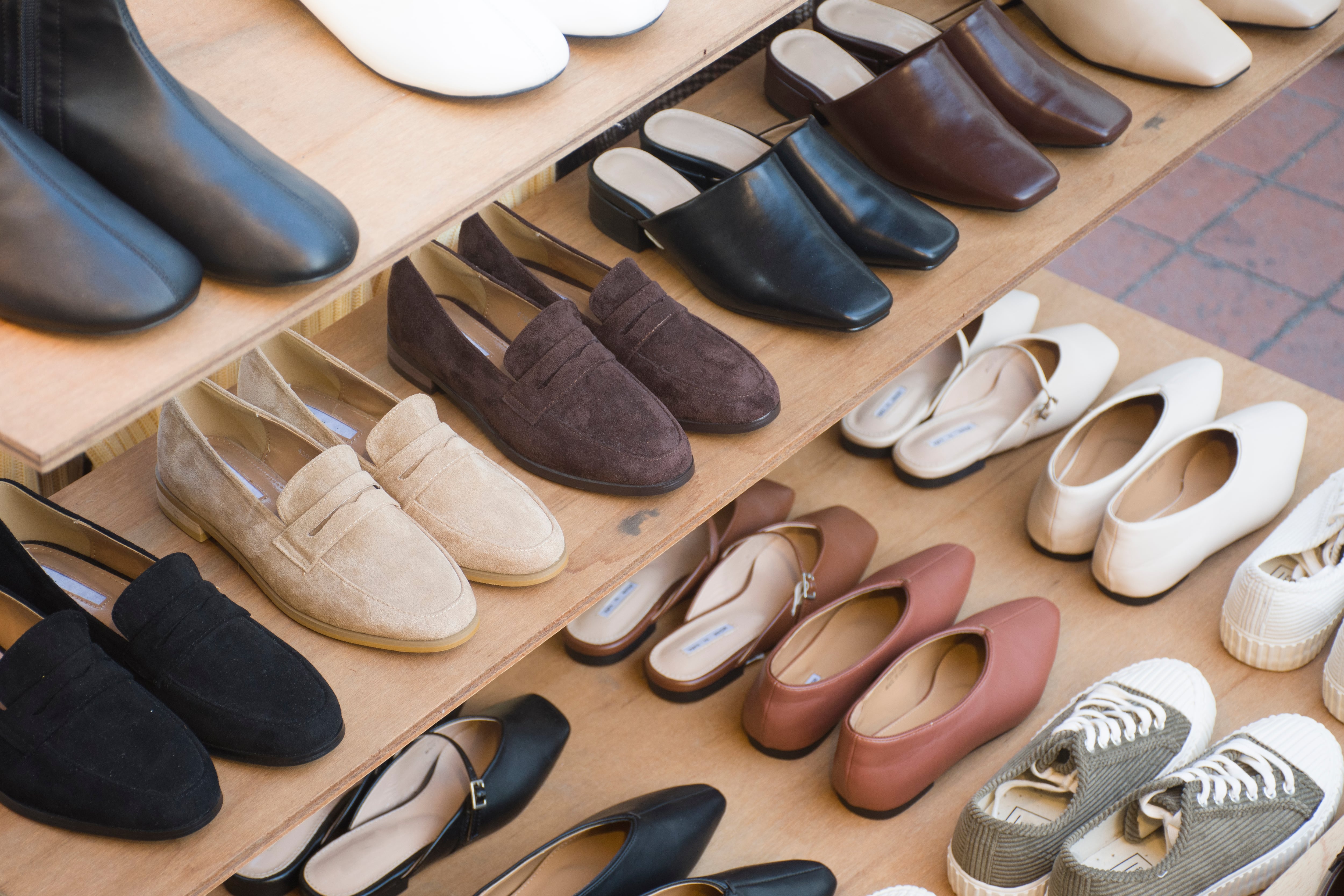 Shoe shop fashion in Hongdae street market in Korea.