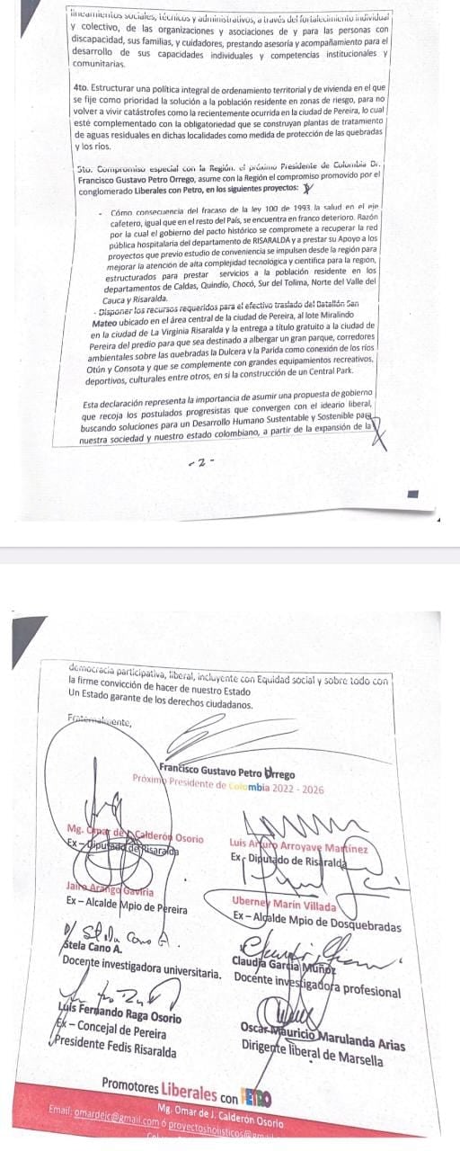 Carta firmada por Petro