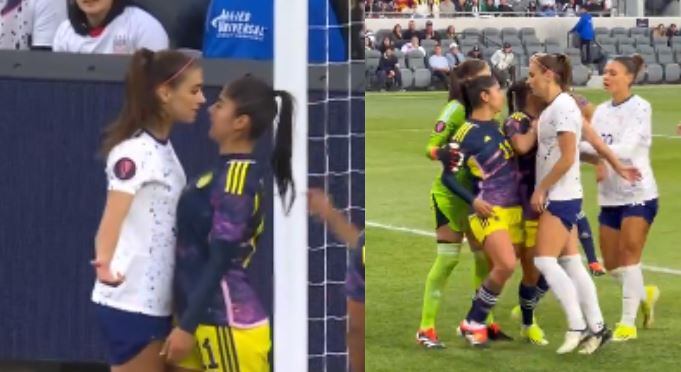 Alex Morgan y Catalina Usme se calentaron durante el juego Estados Unidos vs. Colombia