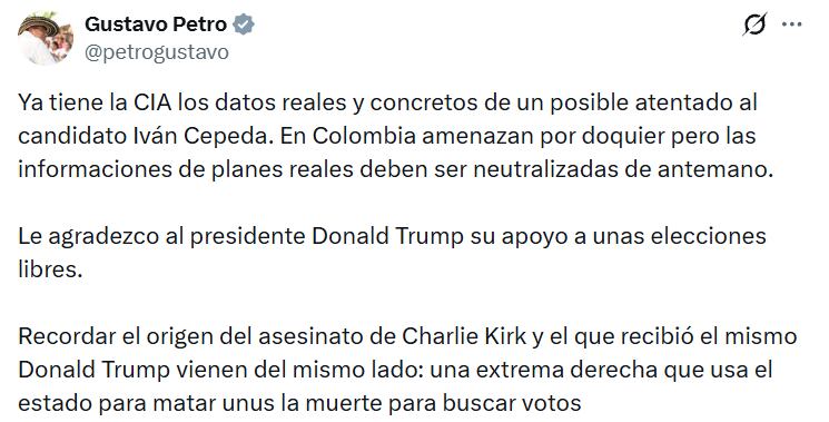 Gustavo Petro afirmó que existe información de un posible atentado contra Iván Cepeda.