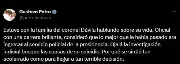 Trino presidente Gustavo Petro sobre el coronel Óscar Dávila