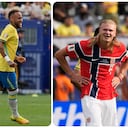 Neymar (dre.) y Haaland convirtieron gol en el encuentro por octavos de final.