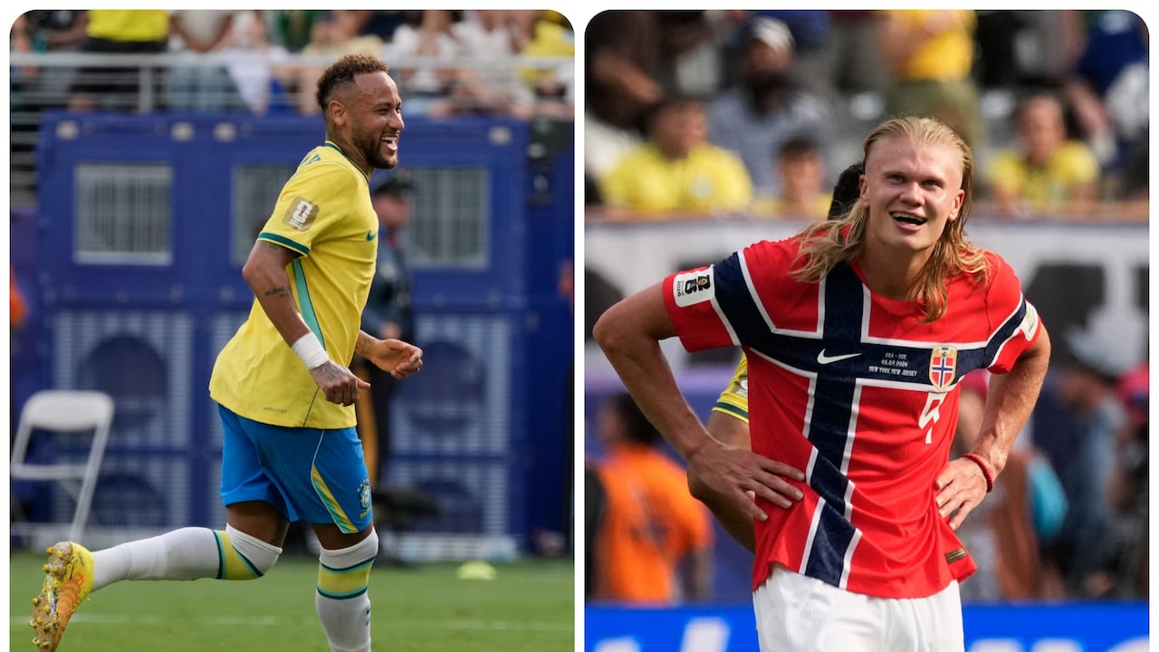 Neymar (dre.) y Haaland convirtieron gol en el encuentro por octavos de final.