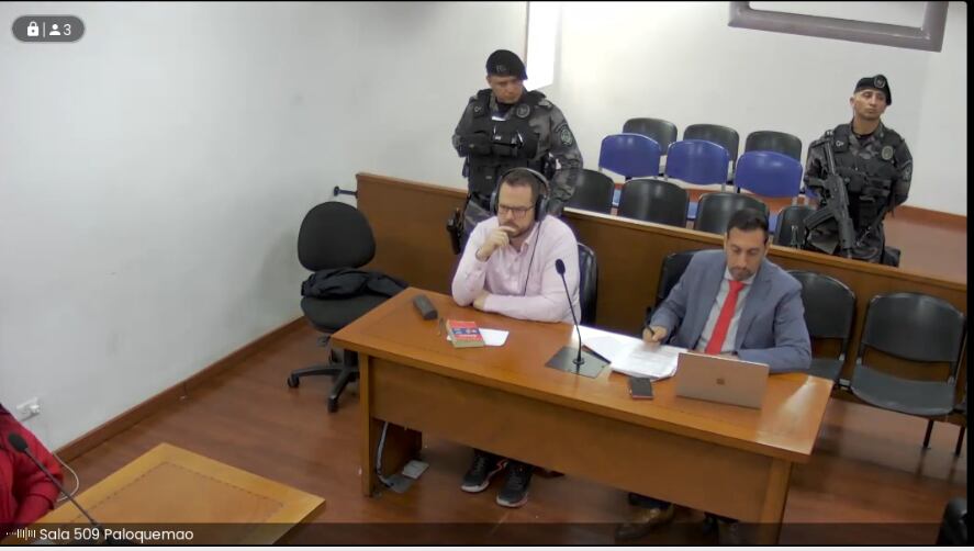 John Poulos en audiencia de juicio por el feminicidio de la DJ Valentina Trespalacios.