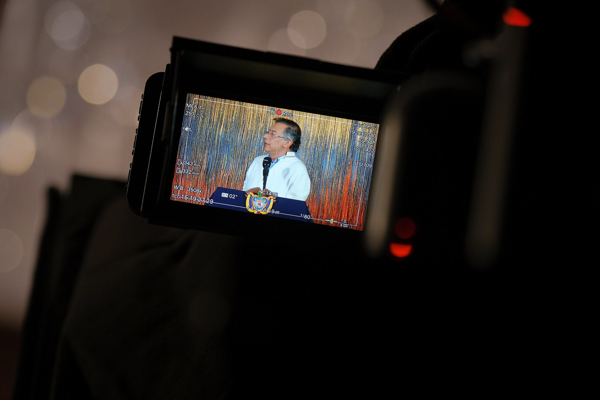 El presidente, Gustavo Petro, en la noche del 15 de julio de 2025 en la Casa de Nariño, en Bogotá