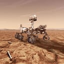 En esta ilustración conceptual provista por la NASA, el rover Perseverance (Mars 2020) de la NASA almacenará muestras de rocas y suelo en tubos sellados en la superficie del planeta para que futuras misiones las recuperen en el área conocida como cráter Jezero en el planeta Marte.