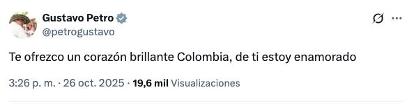 La publicación del presidente Gustavo Petro.