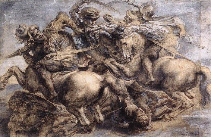 "La batalla de Anghiari" es un mural de Leonardo da Vinci. Se ha dicho que  "La batalla del estandarte", de Rubens, es una copia de esta obra del artista italiano.