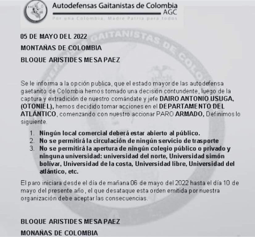 "El contenido es totalmente falso": Policía del Atlántico sobre panfleto del Bloque Aristides que circula en redes sociales
