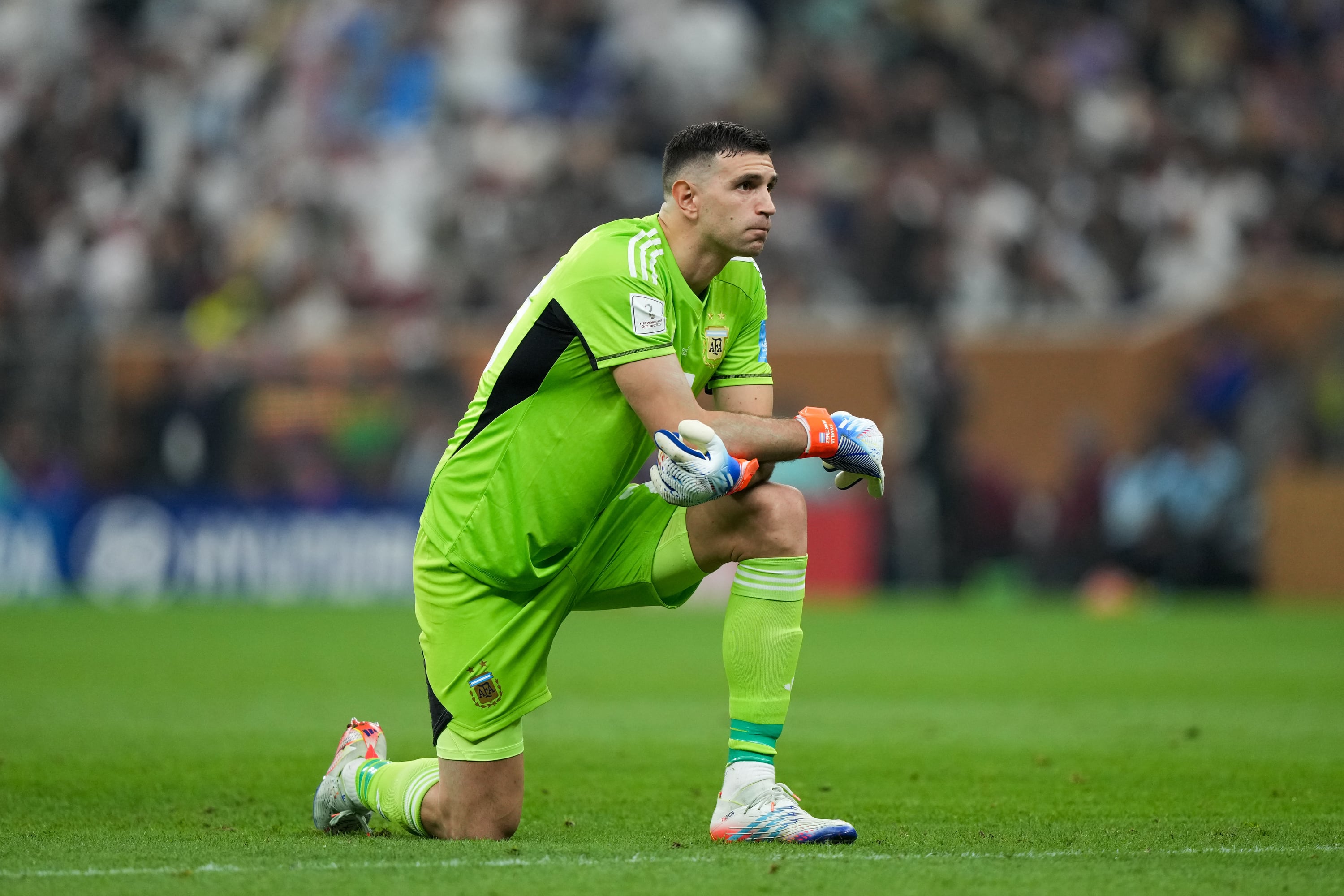 Emiliano 'Dibu' Martínez, arquero de la Selección de Argentina en la final del Mundial de Qatar 2022 contra Francia.