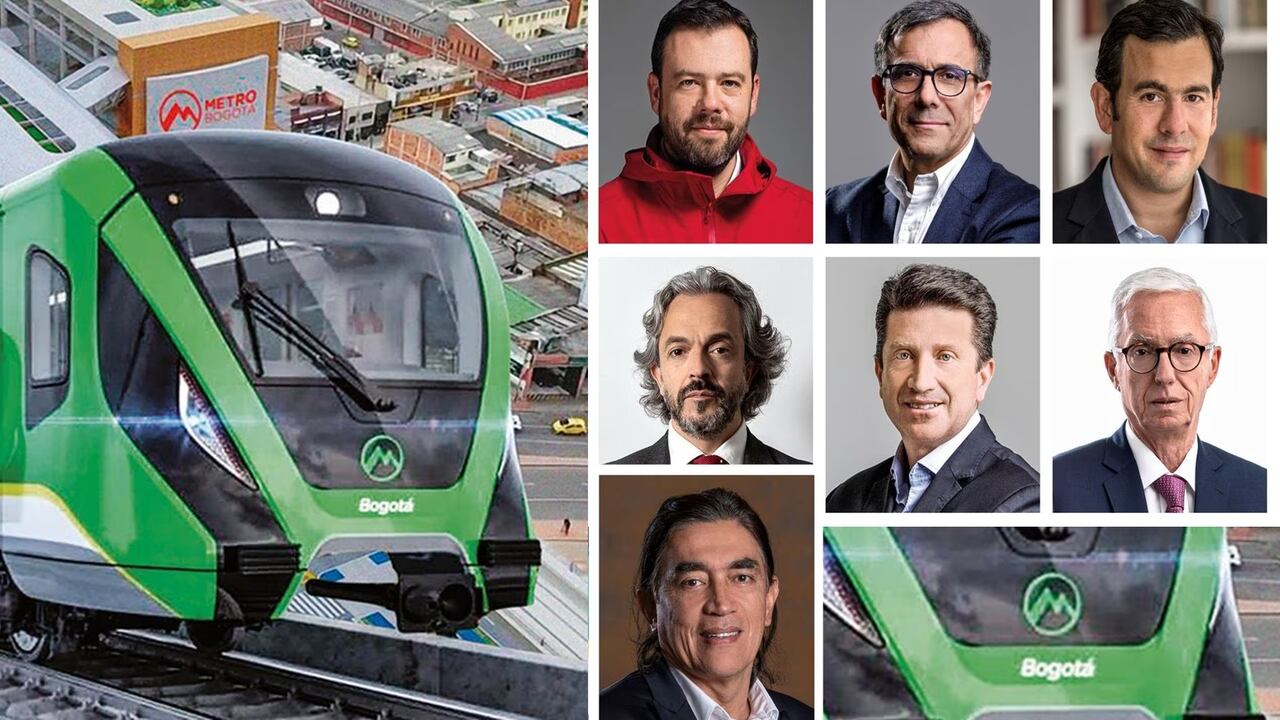 Candidatos a la alcaldía de Bogotá. Arriba de izquierda a derecha: Carlos Fernando Galán, Jorge Luis Vargas y Rodrigo Lara. Mitad de izquierda a derecha:Juan Daniel Oviedo, Diego Molano y Jorge Robledo.