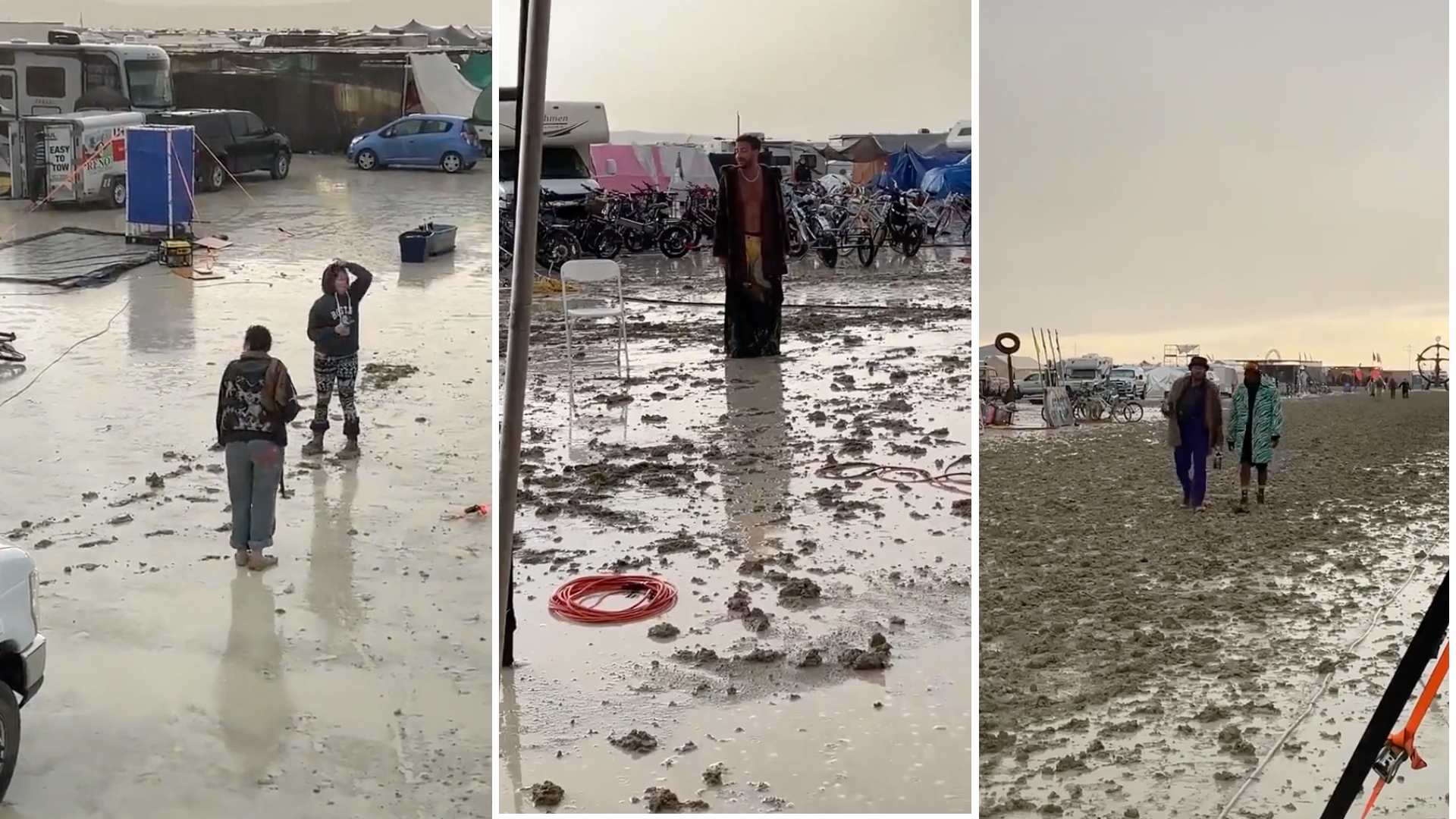 Asistentes al festival Burning Man 2023 se encuentran atrapados por la inclemencia del clima en Nevada.