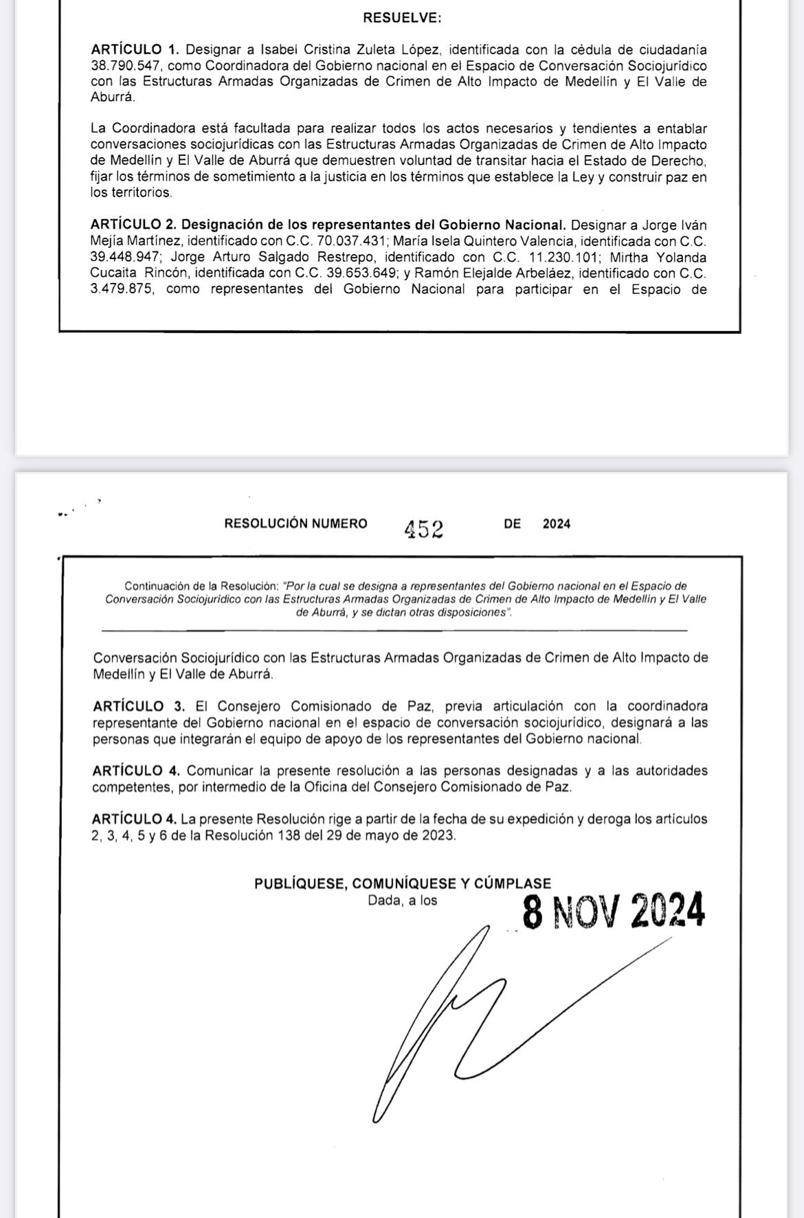 Resolución diálogos bandas criminales Medellín