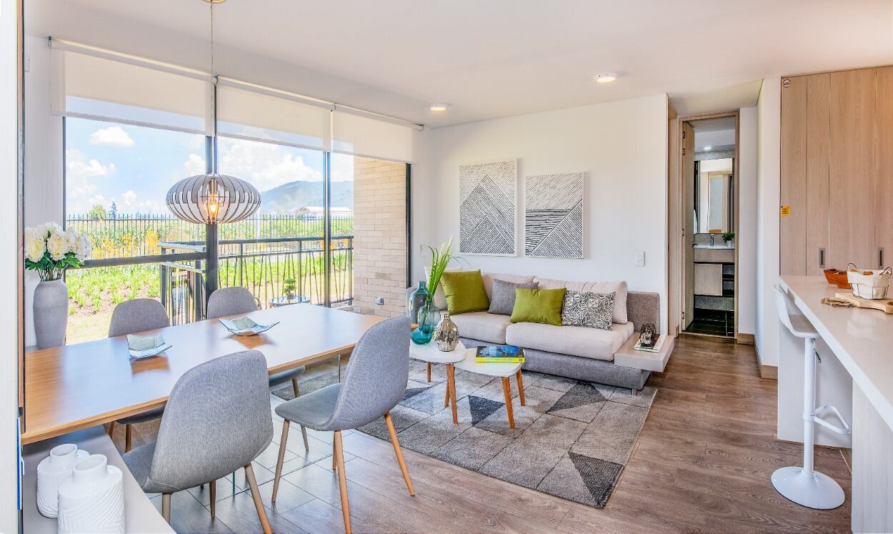 Esta es una imagen del interior de uno de los apartamentos que conformarán el conjunto residencial Orquídea, que forma parte de Lagos de Torca, un megaproyecto ubicado en el nororiente de Bogotá.