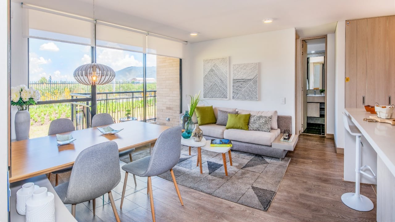 Esta es una imagen del interior de uno de los apartamentos que conformarán el conjunto residencial Orquídea, que forma parte de Lagos de Torca, un megaproyecto ubicado en el nororiente de Bogotá.