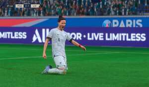 Animación en celebración de un gol durante un Partido de FIFA 23.