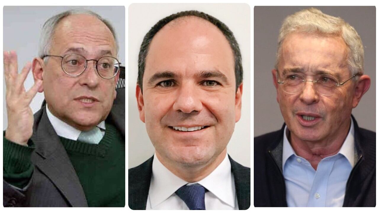 De izquierda a derecha: José Obdulio Gaviria, Gabriel Jaime Vallejo y Álvaro Uribe.