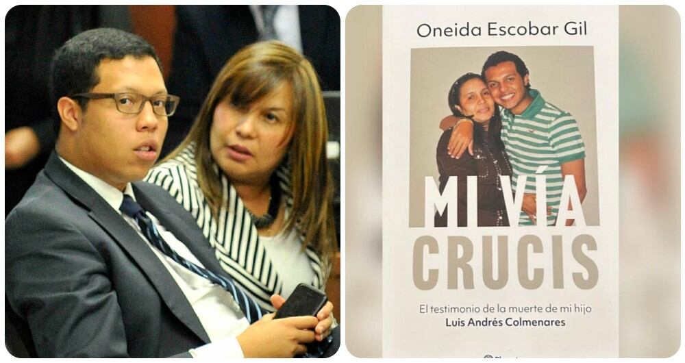 Jorge Colmenares y la carátula del libro de su mamá, Oneida Escobar Gil.