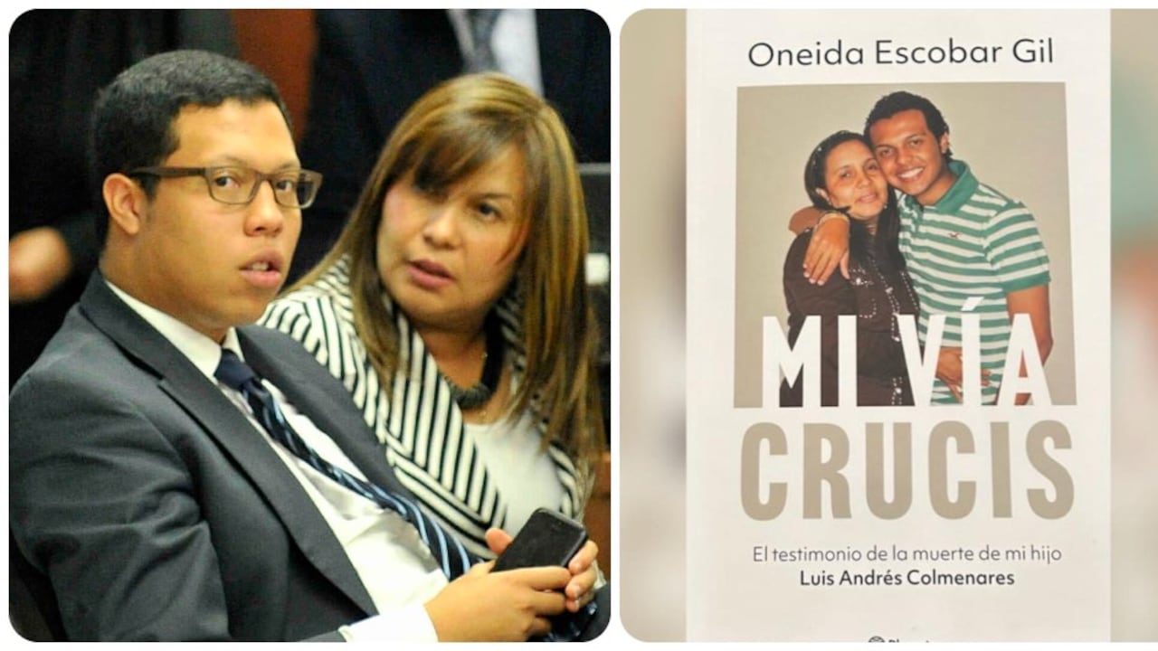 Jorge Colmenares y la carátula del libro de su mamá, Oneida Escobar Gil, donde narró los momentos dolorosos que enfrentó tras la muerte de su hijo.