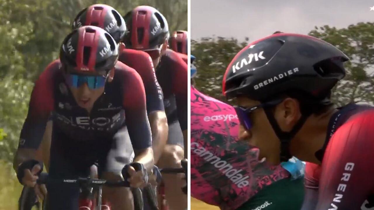Egan Bernal marcando el ritmo en el lote del Ineos Grenadiers.