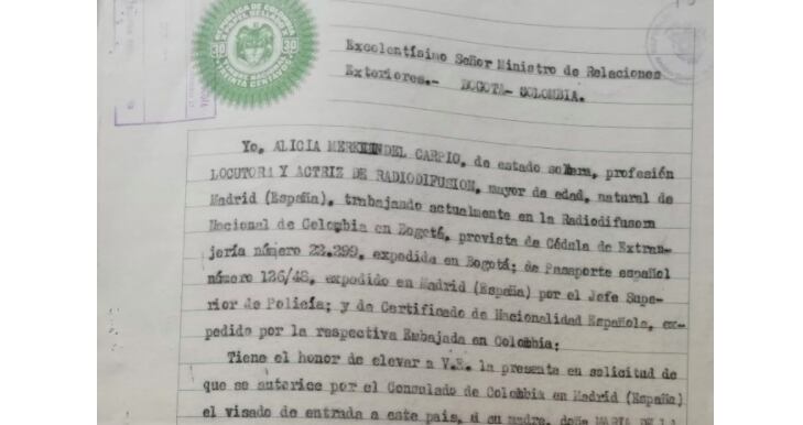 Pedido de visa de Alicia Merkin del Carpio
