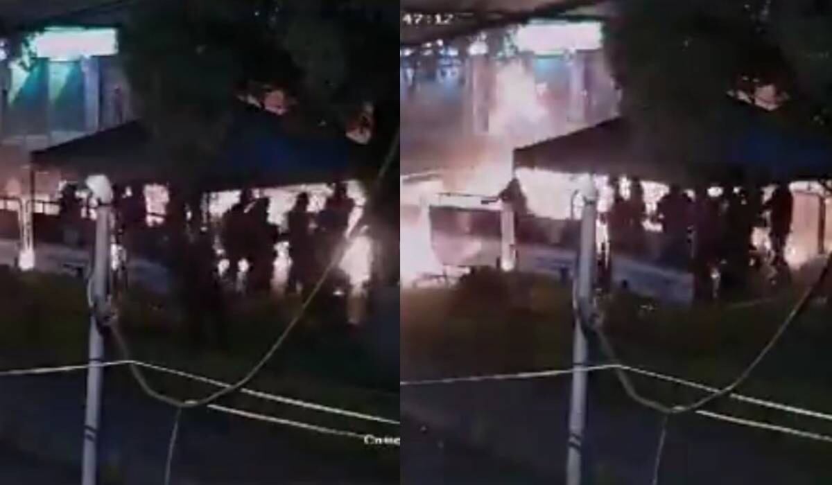 Momento en el que aparentemente fue atacado un grupo de policías en un CAI.