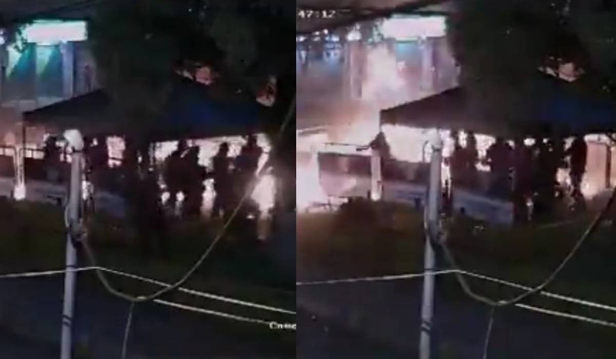 Momento en el que aparentemente fue atacado un grupo de policías en un CAI.