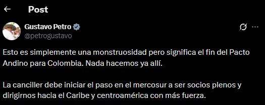 Por su parte, el presidente Gustavo Petro reaccionó con dureza a la decisión. Calificó la medida como una “monstruosidad”