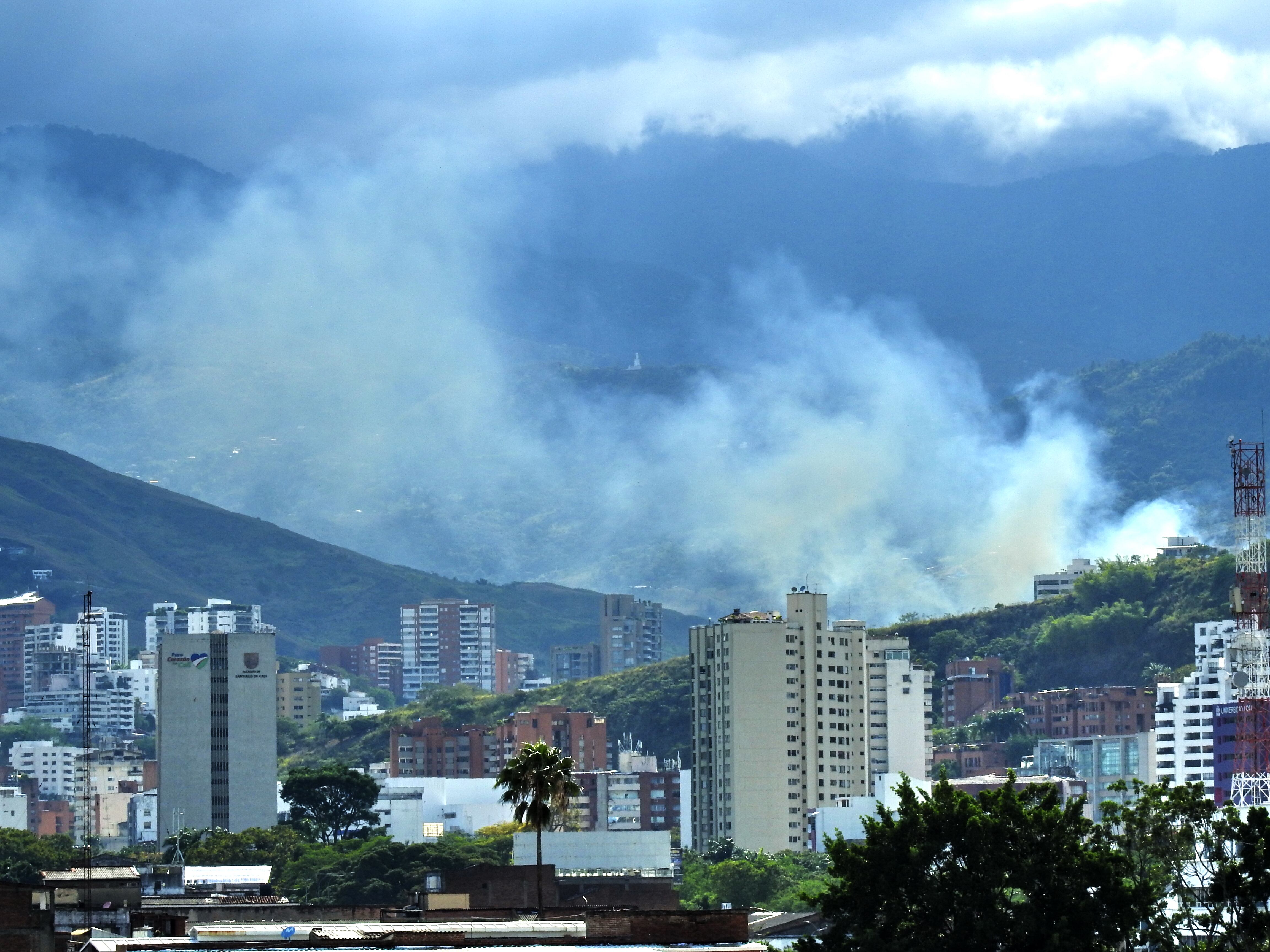 30 unidades de bomberos atienden nuevo incendio forestal al oeste de Cali en el sector del Jardín Botánico.