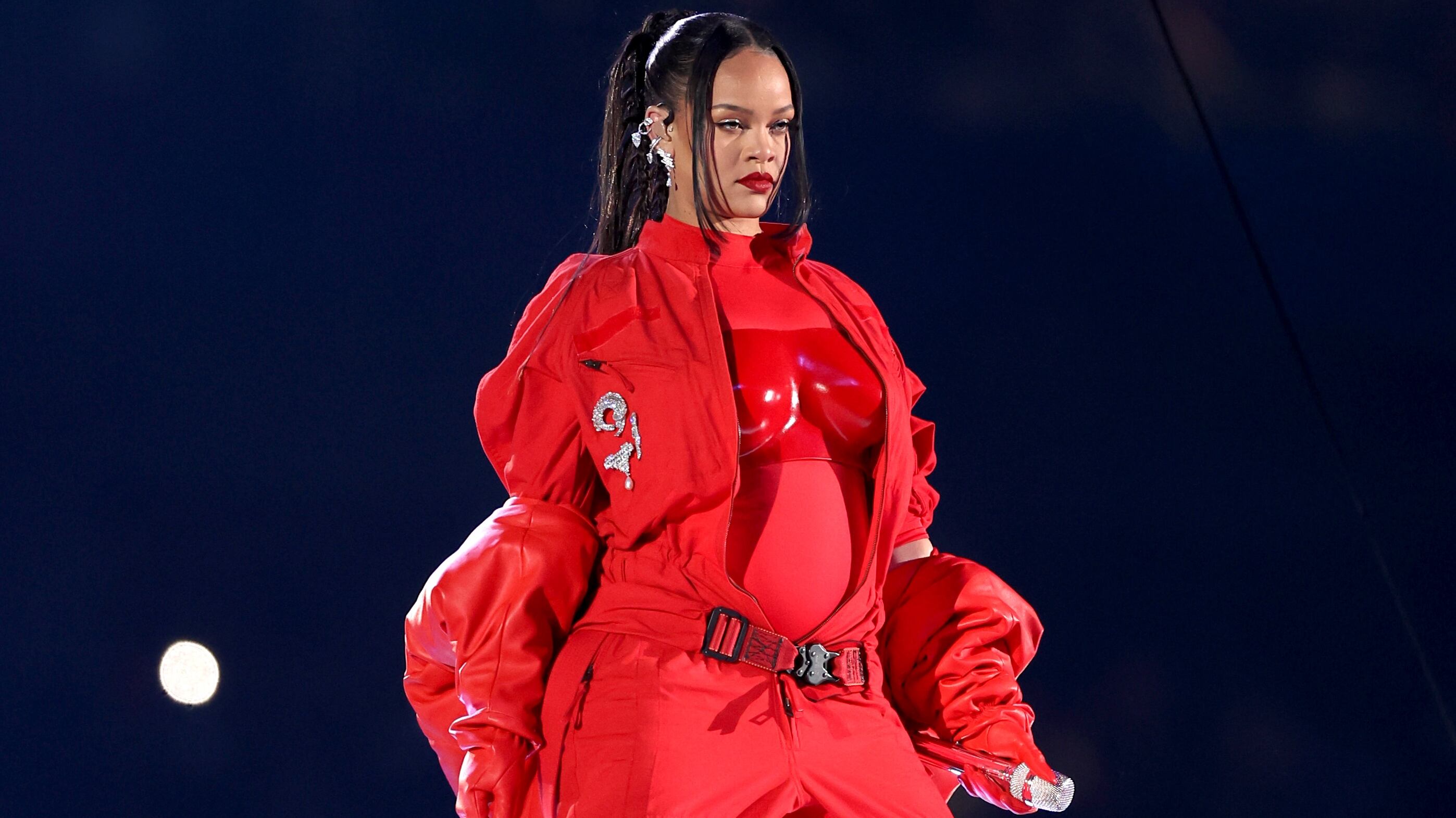 GLENDALE, ARIZONA - FEBRUARY 12: Rihanna performs onstage during the Apple Music Super Bowl LVII Halftime Show at State Farm Stadium on February 12, 2023 in Glendale, Arizona. (Photo by Gregory Shamus/Getty Images)