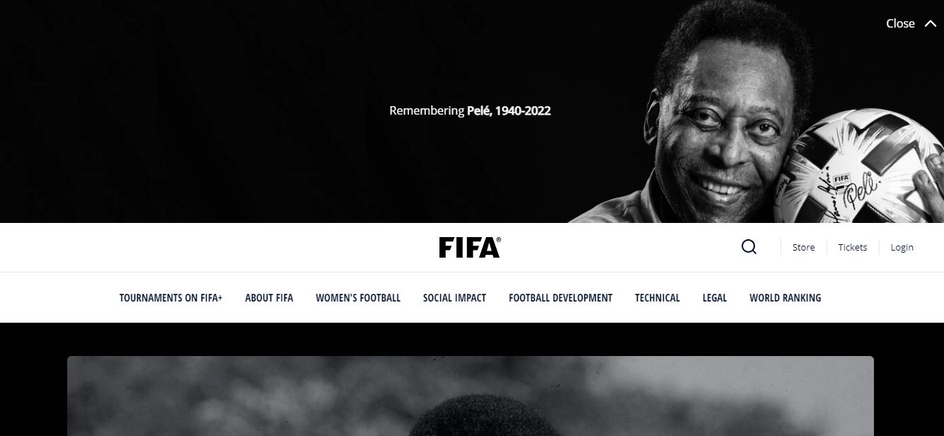 Página oficial de la Fifa un día después de la muerte de Pelé