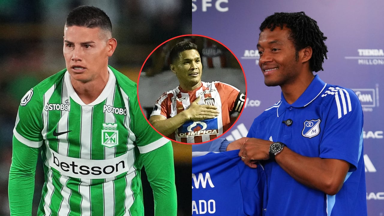 La opinión de Teófilo Gutiérrez (centro) tras las llegadas de James Rodríguez (izq.) y Juan Guillermo Cuadrado (der.) al FPC.