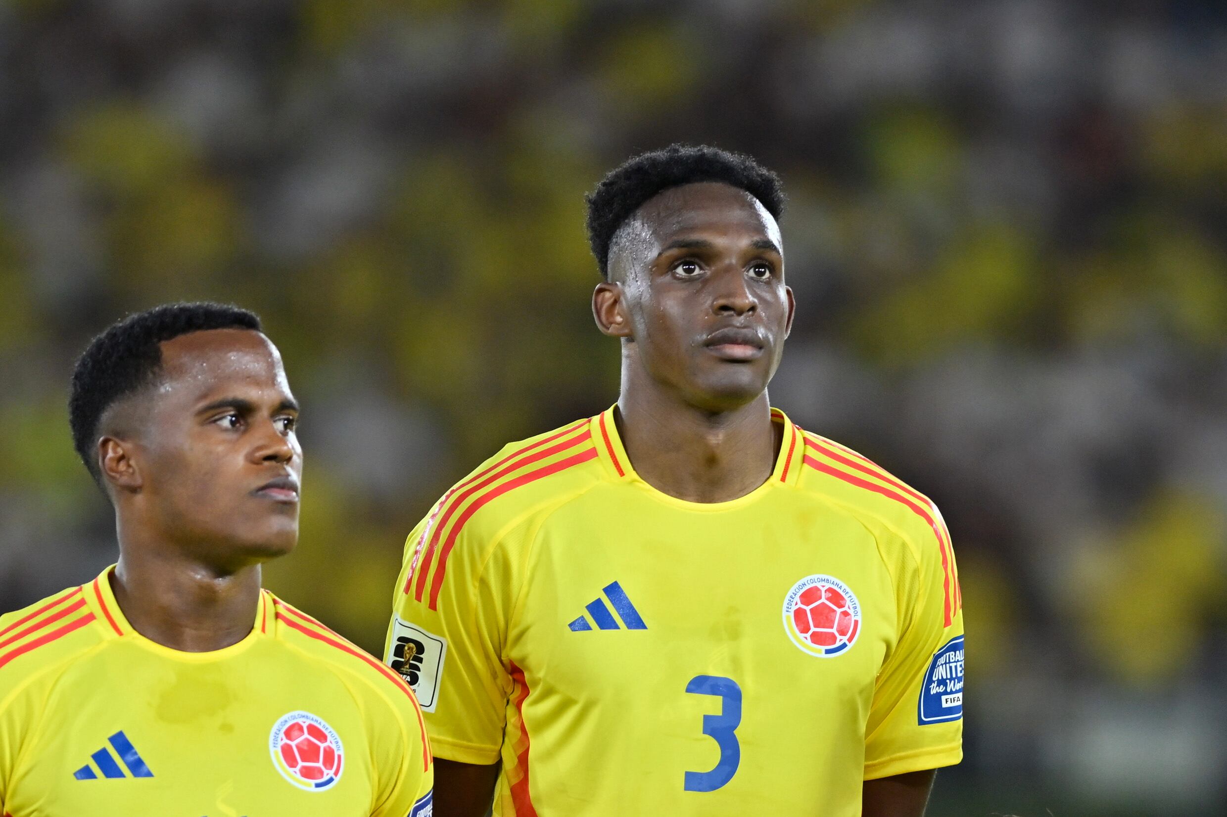 BARRANQUILLA, COLOMBIA - MARCH 25: Jhon Lucumi of Colombia lines up prior to the South of American FIFA World Cup 2026 Qualifier between Colombia and Paraguay at Roberto Melendez Metropolitan Stadium on March 25, 2025 in Barranquilla, Colombia. (Photo by Gabriel Aponte/Getty Images)