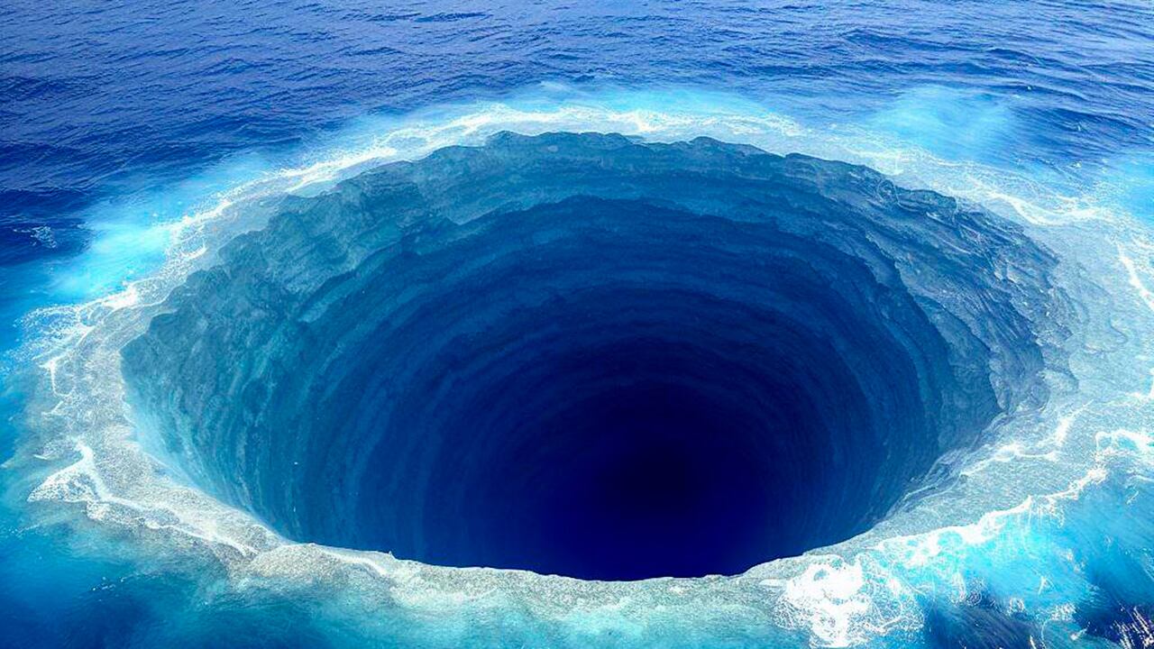 Ilustración generada con inteligencia artificial de un colosal agujero en el océano.