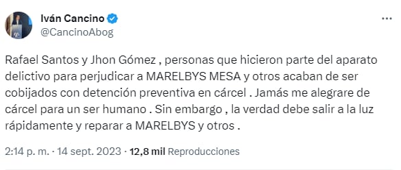 Trino de Iván Cancino sobre el caso de Marelbys Meza