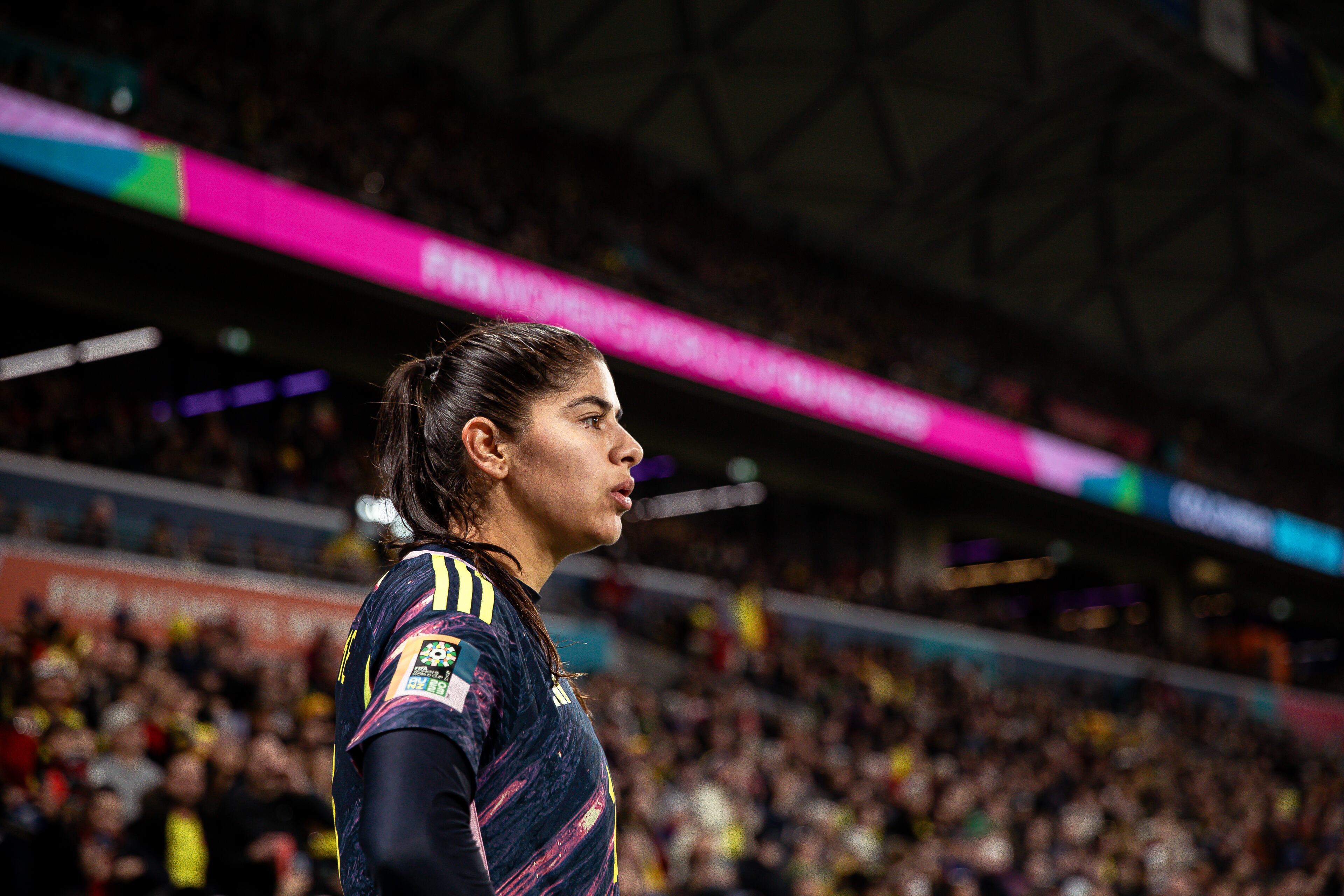 MELBOURNE, AUSTRALIA - AUGUST 8: Catalina Usme of Colombia look on during the FIFA Women's World Cup Australia & New Zealand 2023 Round of 16 match between Colombia and Jamaica at Melbourne Rectangular Stadium on August 8, 2023 in Melbourne, Australia. (Photo by Andrew Wiseman / DeFodi Images via Getty Images)