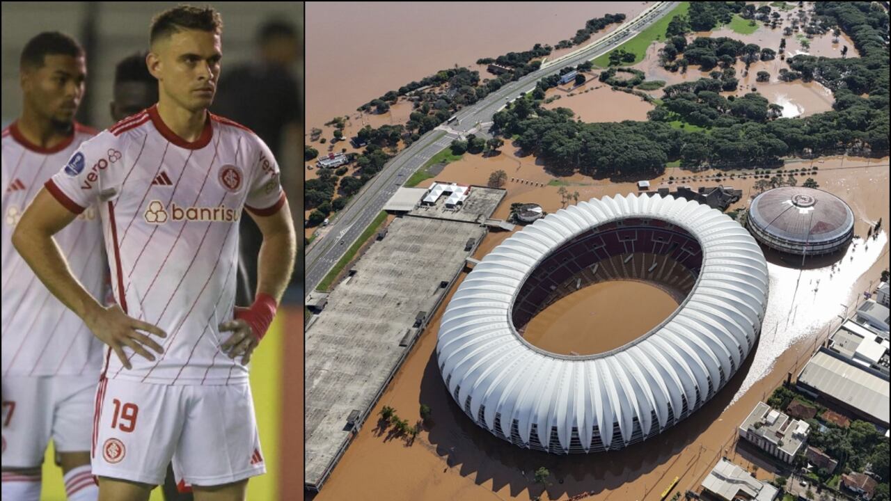 Rafael Santos Borré, habla de las Inundaciones de Río Grande del Sur de 2024. El estadio Beira Rio inundado después de fuertes lluvias en Porto Alegre, estado de Rio Grande do Sul, Brasil, el martes 7 de mayo de 2024. (Foto AP/Carlos Macedo)