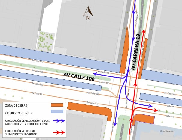 Nuevos cierres en la Carrera 19 con Av. Calle 100: las restricciones durarán cinco meses