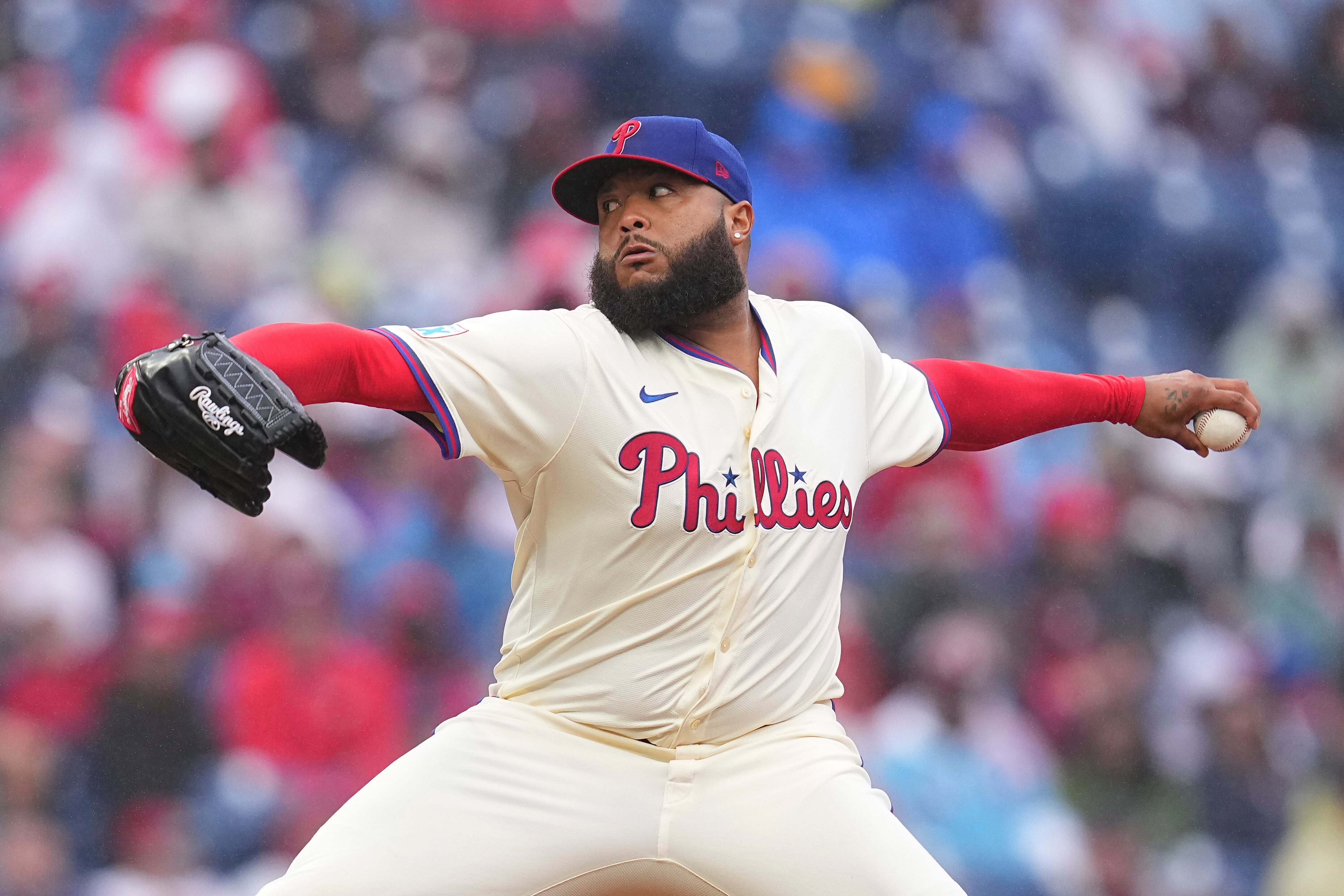 PHILADELPHIA, PENNSYLVANIA - MAY 14: José Alvarado #46 of the Philadelphia Phillies throws a pitch against the St. Louis Cardinals during game one of a doubleheader at Citizens Bank Park on May 14, 2025 in Philadelphia, Pennsylvania. The Phillies defeated the Cardinals 2-1. (Photo by Mitchell Leff/Getty Images)