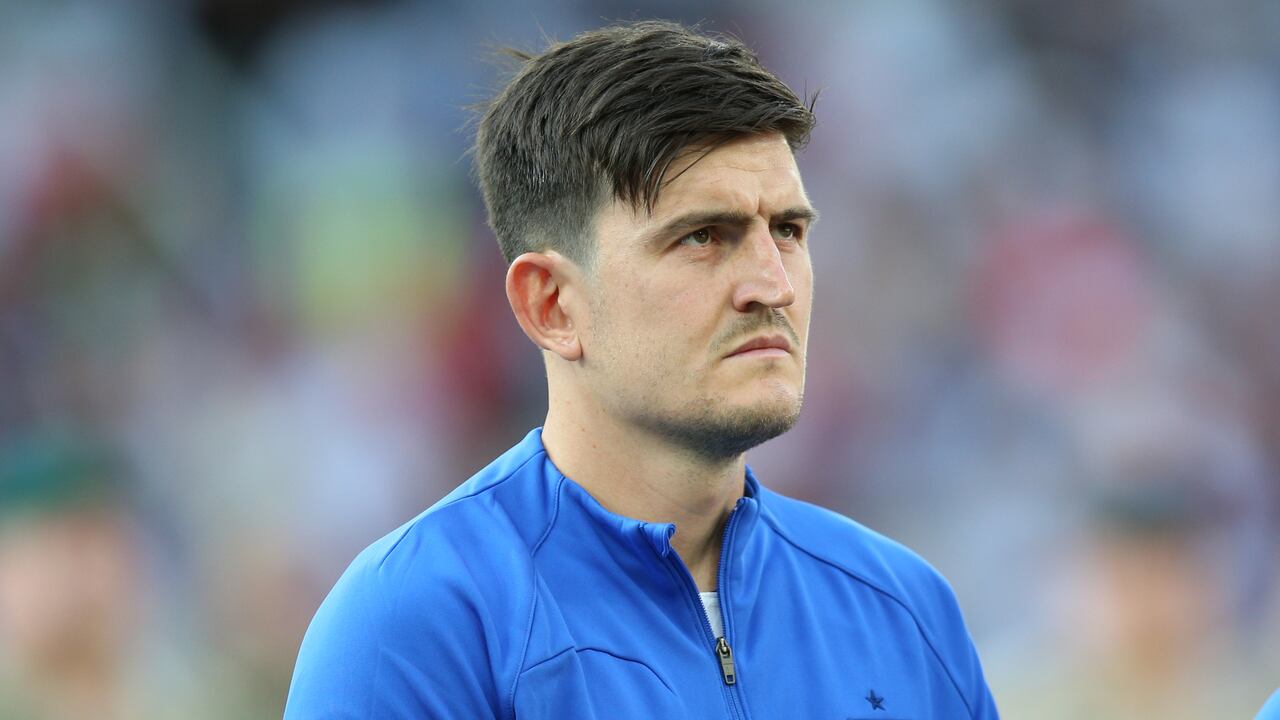 Harry Maguire de Inglaterra, alinea el retrato antes del partido del Grupo C de la ronda de clasificación de la UEFA EURO 2024 entre Inglaterra y Macedonia del Norte en Old Trafford el 19 de junio de 2023 en Manchester, Inglaterra.