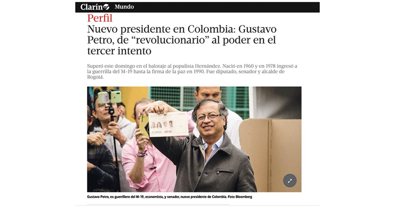 La prensa internacional hizo énfasis en el carácter y la carrera de Petro, y la elección fue considerada como histórica.