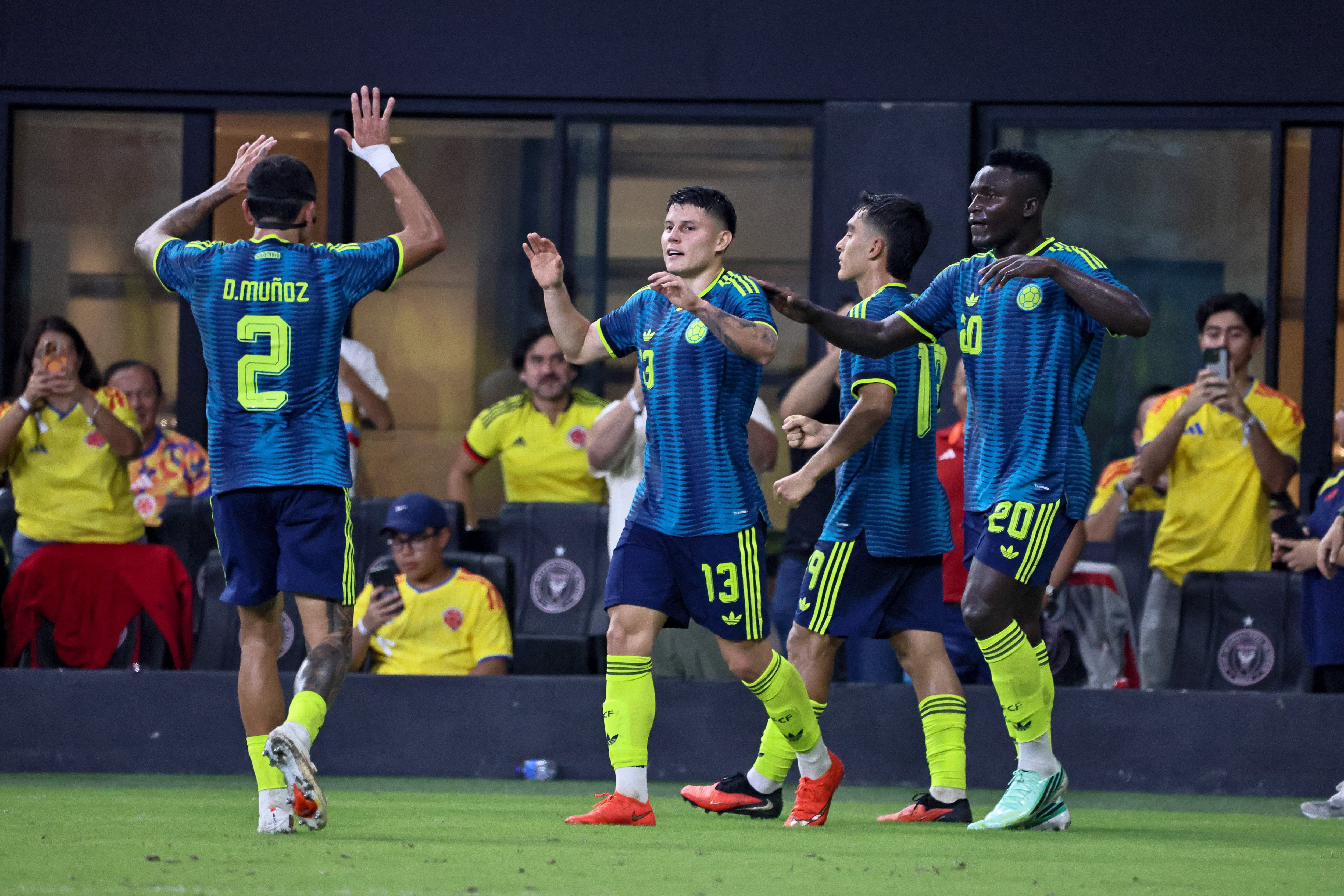 MIAMI, FL - OCTOBER 06: Daniel Arcila #13 of Colombia celebrates a goal scored during an international friendly soccer match between Colombia and Peru at NU Stadium on October 06, 2026 in Miami, Florida.(Photo by Chris Arjoon/Icon Sportswire via Getty Images)